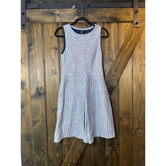 J. Crew Womens Chevron Striped Fit & Flare Linen Mini Dress Cut Out Back - Picture 3 of 9